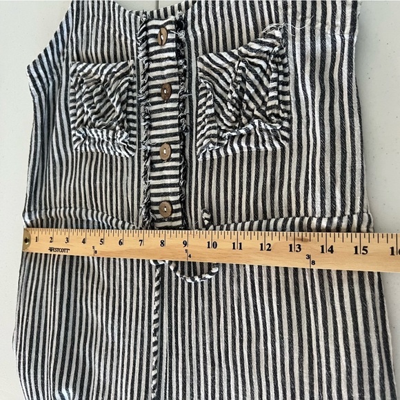 Ellor Jumpsuit Romper Pant White Black Stripe  Side Buttons Drawstring Sz XS - Picture 11 of 16
